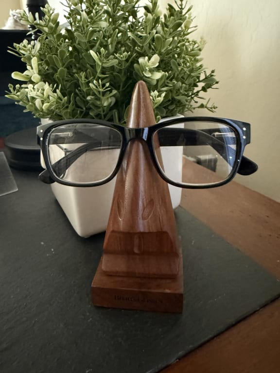 Hand Carved Wooden Eyeglasses Stand - gallery image 3